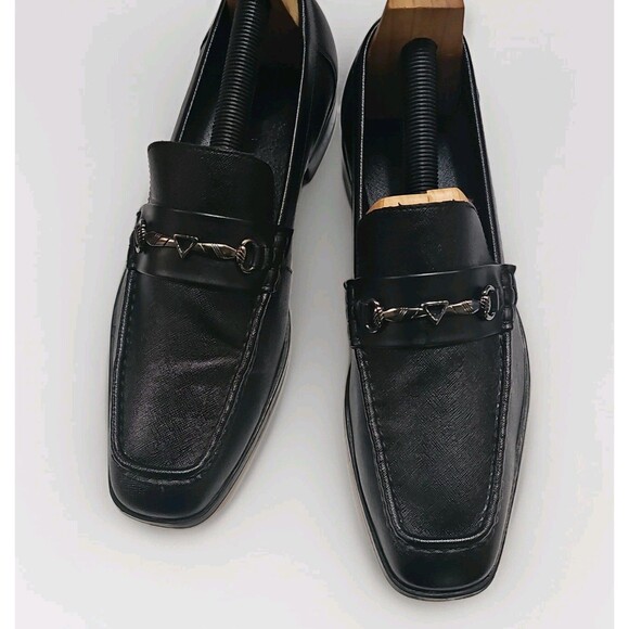 Guess Alders Loafers Men's 10.5 Black Crosshatch Leather Horsebit Driving Shoes - Picture 1 of 9